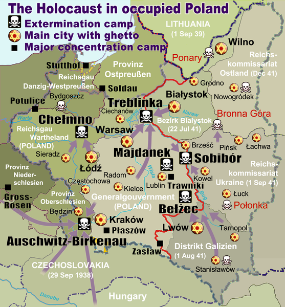 Vyhlazovací tábory v Polsku. Kredit: Poeticbent / Wikimedia Commons.