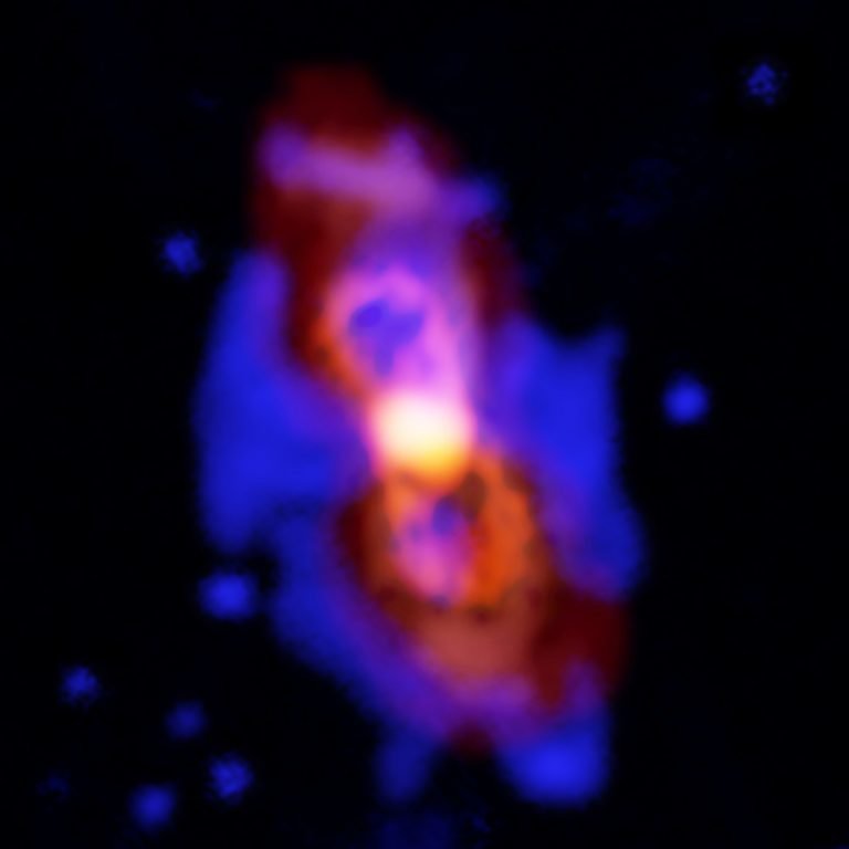 Kompozitní snímek CK Vul z teleskopů ALMA a Gemini. Kredit: ALMA (ESO/NAOJ/NRAO), T. Kamiński & M. Hajduk; Gemini, NOAO/AURA/NSF; NRAO/AUI/NSF, B. Saxton.