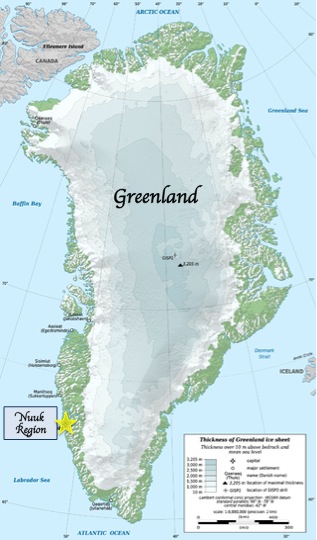 Isua Greenstone Belt zelenÄ›. Kredit: A.bre.clare. / Wikimedia Commons.