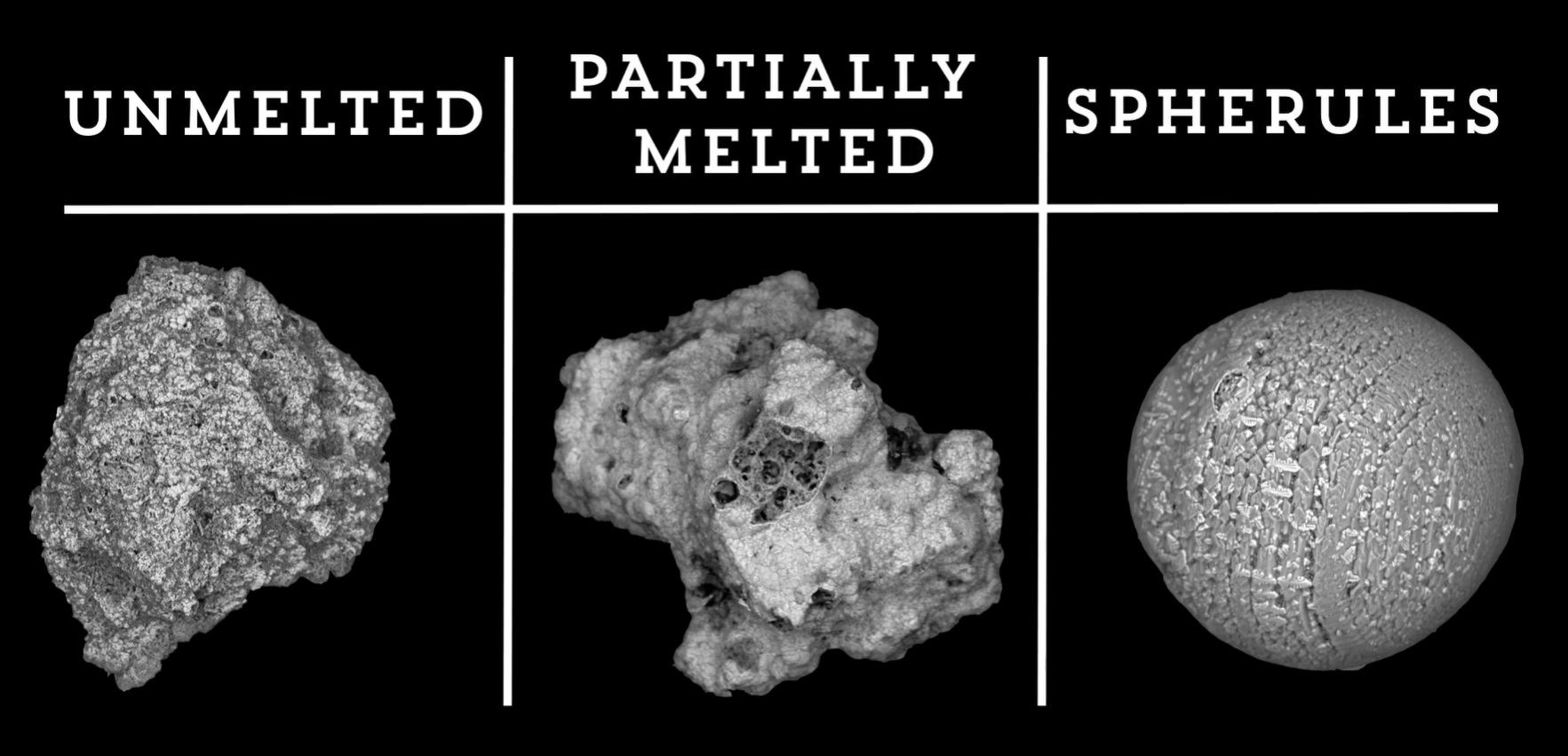 Mikrometeority. Kredit: Belgian antarctic meteorites and micrometeorites. Youtube. https://youtu.be/zi5ma_4aq3o