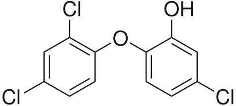 TriclosanÂ (tĂ©ĹľÂ triklosan) Â 5-chlor-2-(2,4-dichlorfenoxy)fenol). Pro antibakteriĂˇlnĂ­Â ĂşÄŤinky se pĹ™idĂˇvĂˇ v koncentracĂ­ch 0,15 - 0,30Â % do mĂ˝del a kosmetiky.