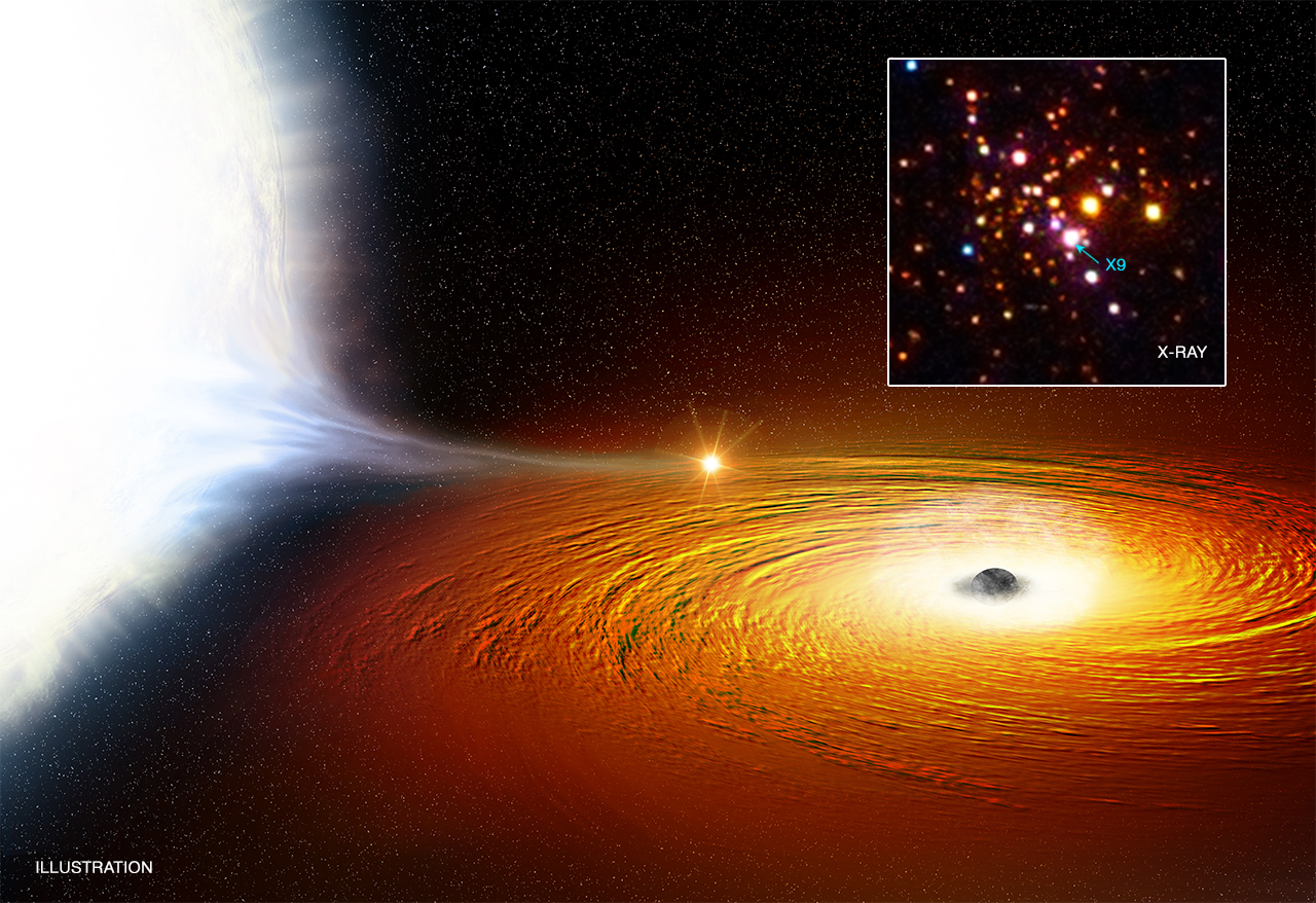 Binární systém s černou dírou ve hvězdokupě 47 Tukanae. Kredit: NASA / Chandra.