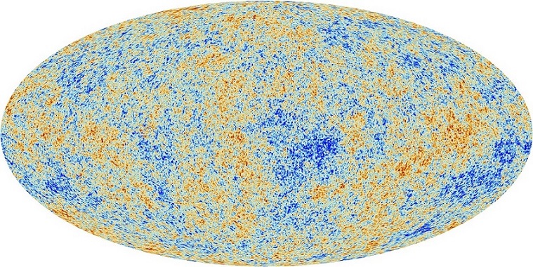 Mapa reliktního záření pořízená sondou Planck. Zdroj: ESA (https://www.esa.int/)