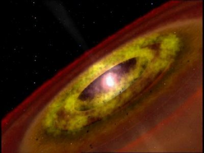 Divoce rostoucí hvězda typu T Tauri. Kredit: NASA.