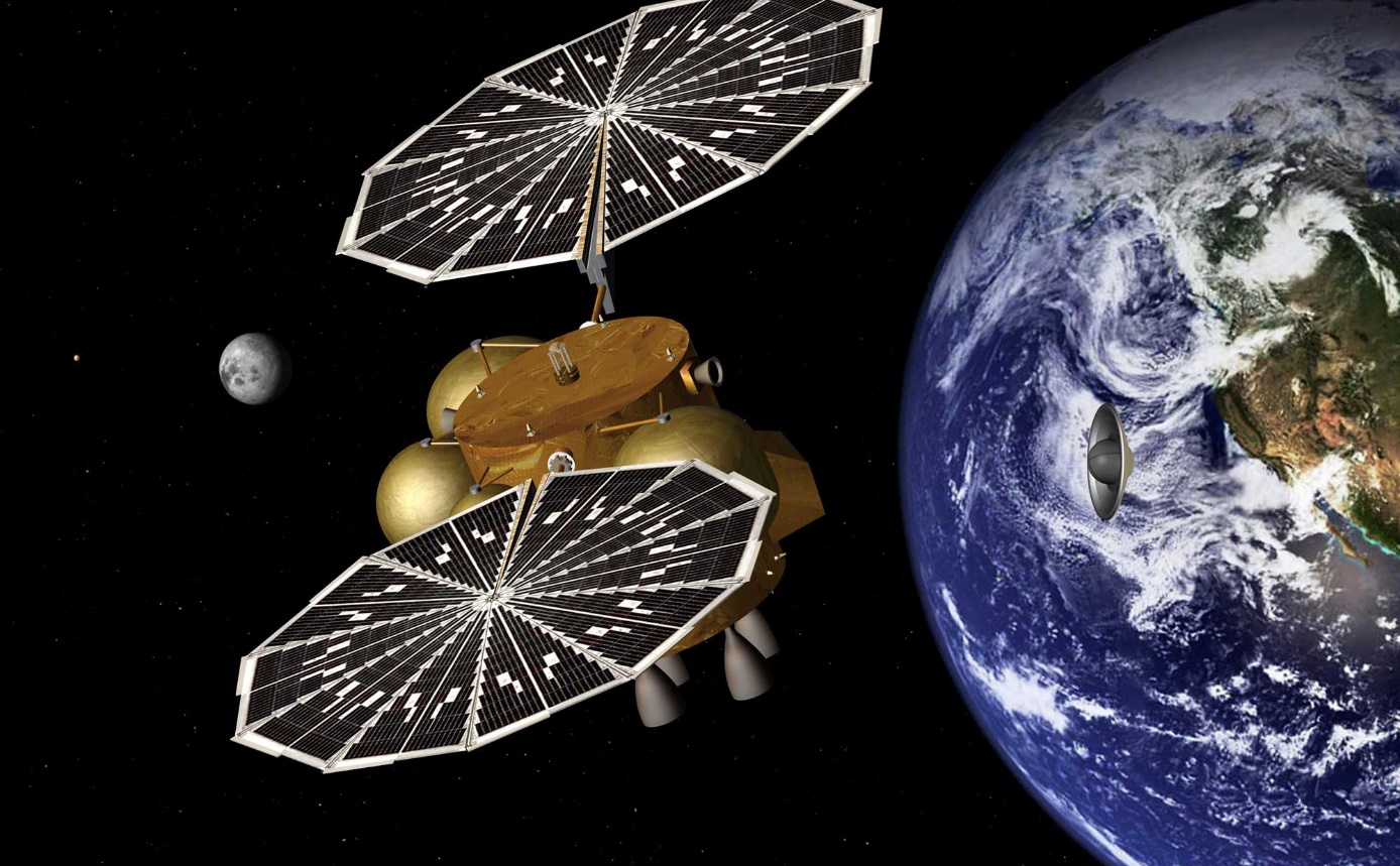 Jedna z uměleckých představ oddělení návratového pouzdra od transportního modulu a jeho vníknutí do zemské atmosféry (zdroj NASA/JPL-Caltech).