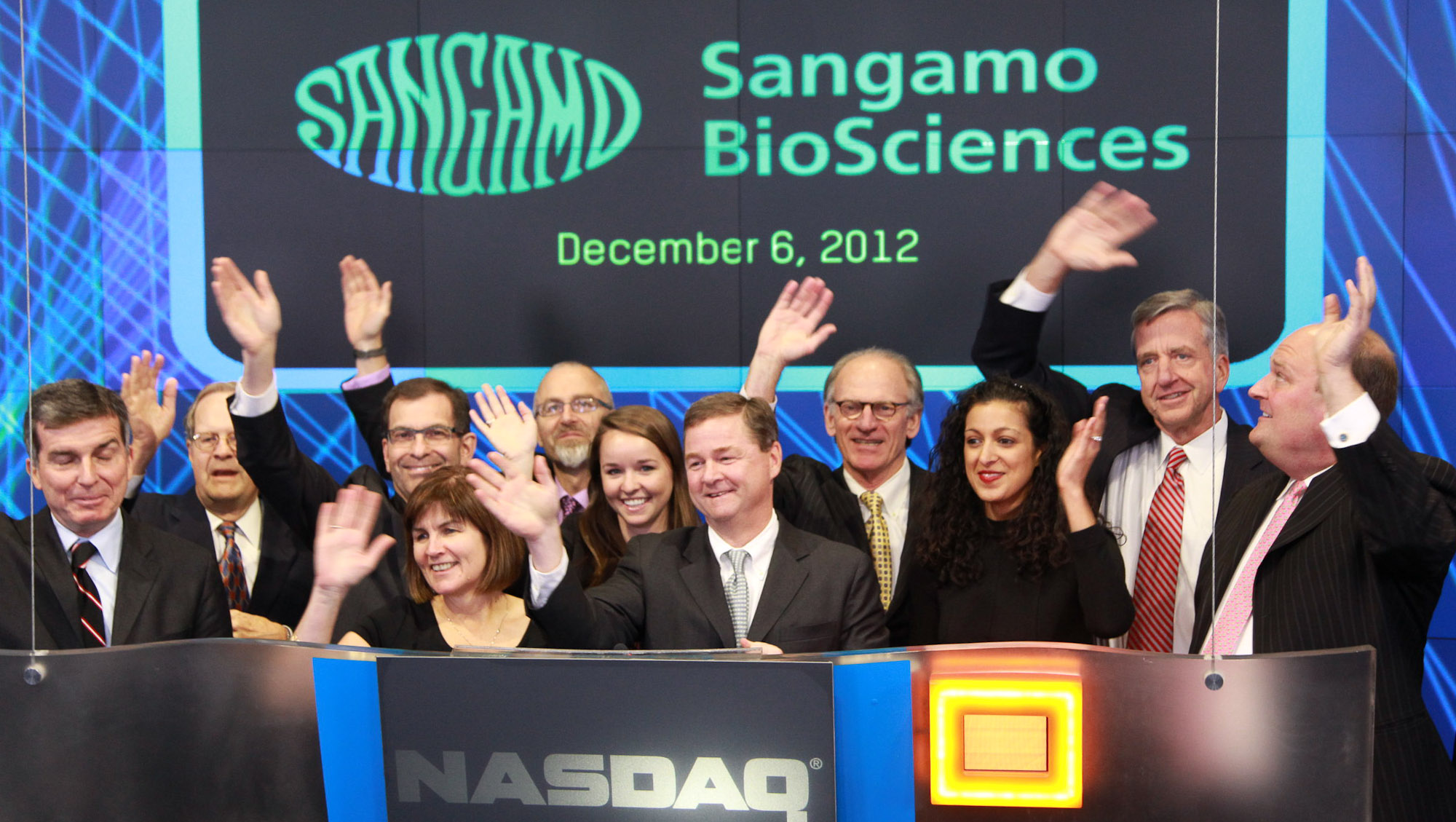 Sangamo Biosciences slavĂ­. Kredit: Nasdaq.