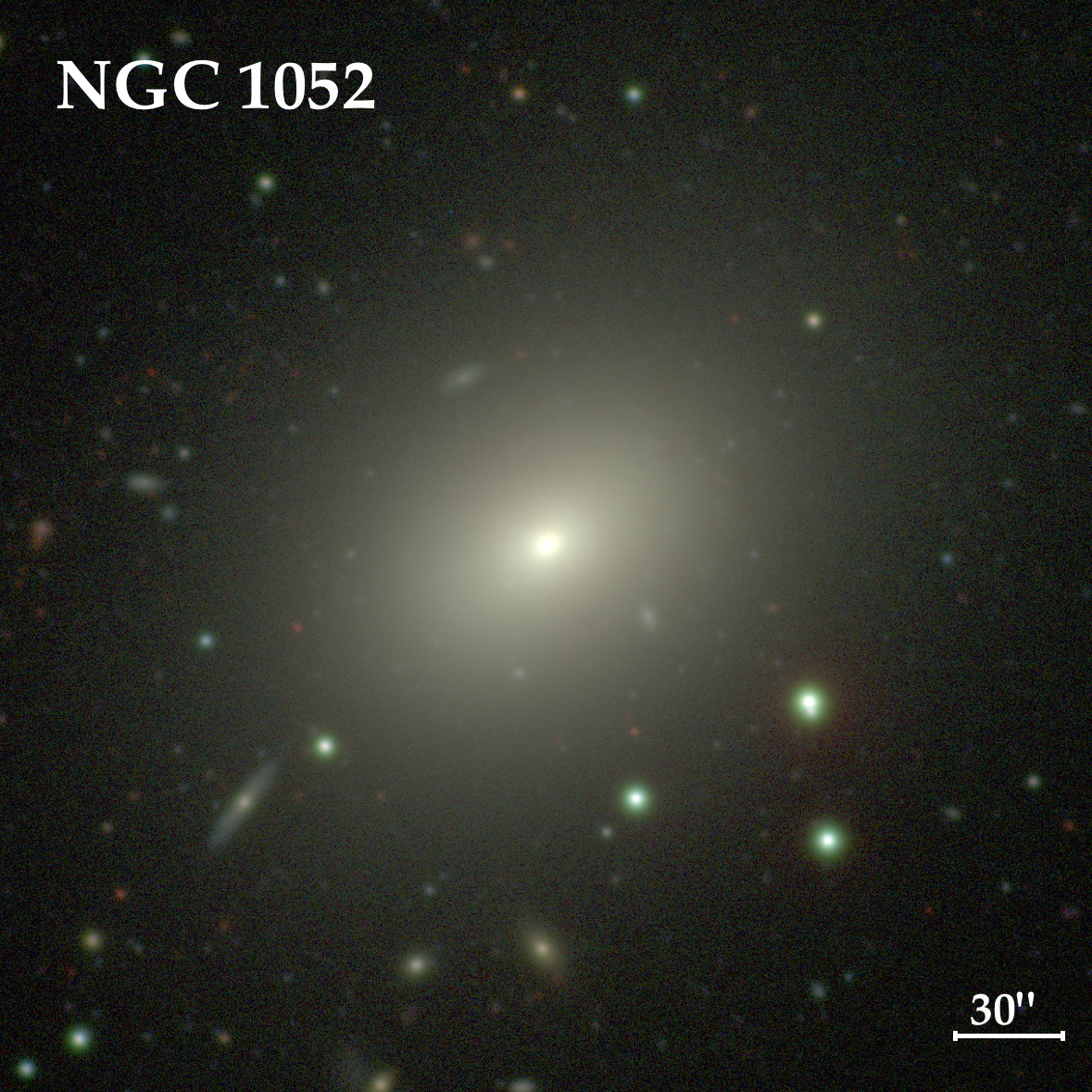Eliptická galaxie NGC 1052. Kredit: CGS.