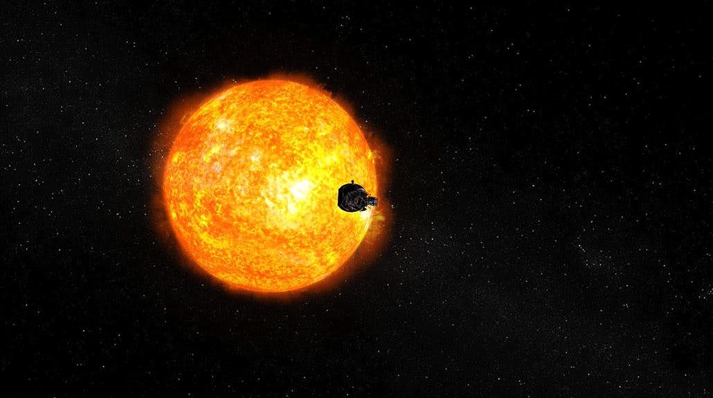 Parkerova sonda míří na Slunce. Kredit: NASA/JHUAPL.