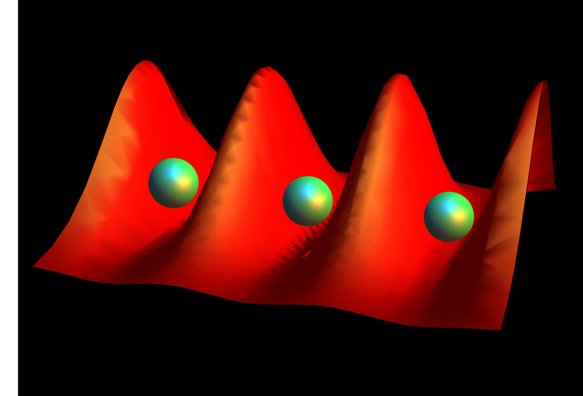 Rydbergovy atomy polapené v pastech z laserových paprsků. Kredit: Sarah Anderson / University of Michigan.