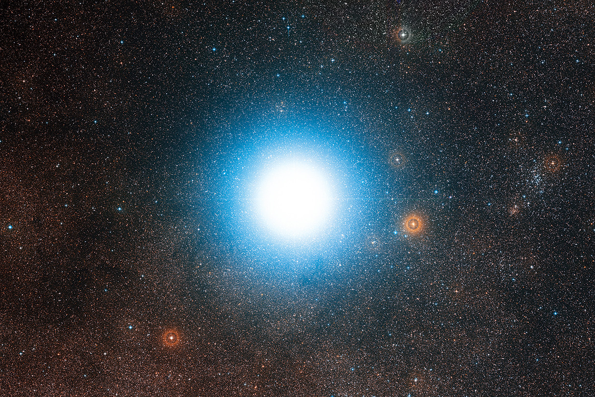 DoletĂ­  naĹˇe oplatky kÂ Alfa Centauri? Kredit: ESO / Digitized Sky Survey 2.