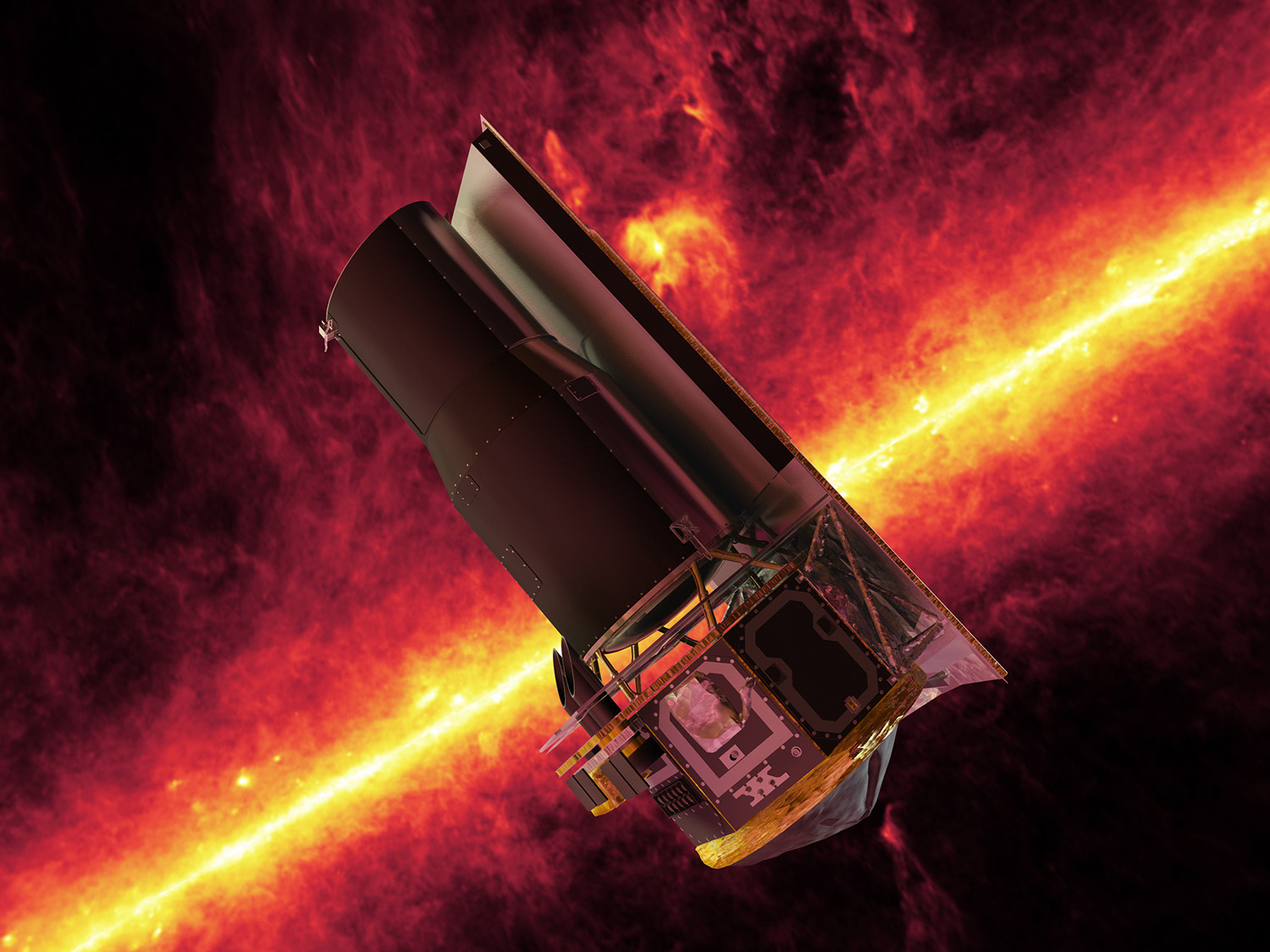 Vesmírný infradalekohled Spitzer. Kredit: NASA.