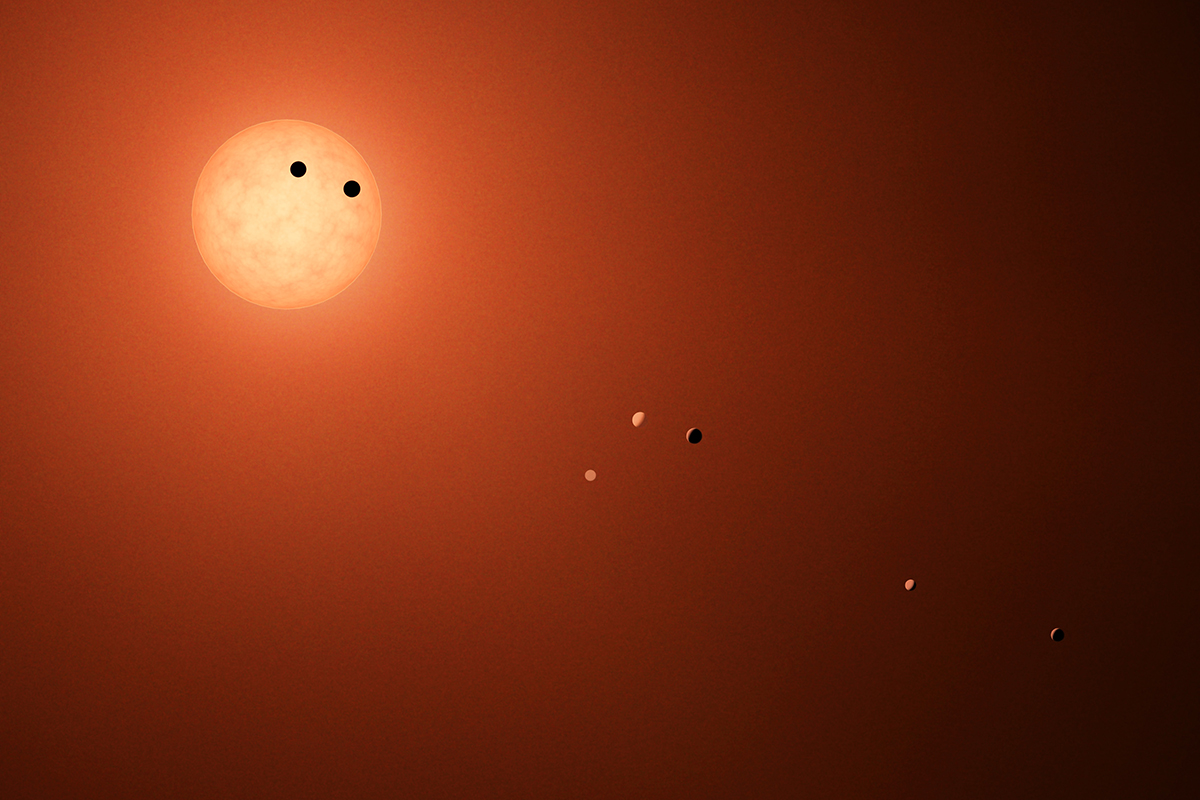 Systém TRAPPIST-1. Kredit: Caltech/IPAC.