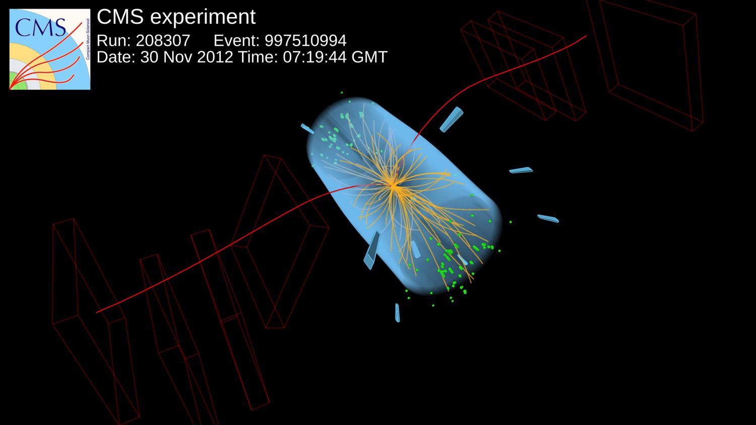 VzĂˇcnĂ˝ rozpad mezonu B detektoru CMS. Kredit: CMS / CERN.