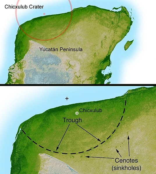 Kráter Chicxulub na Yucatánu. Kredit: NASA/JPL-Caltech.