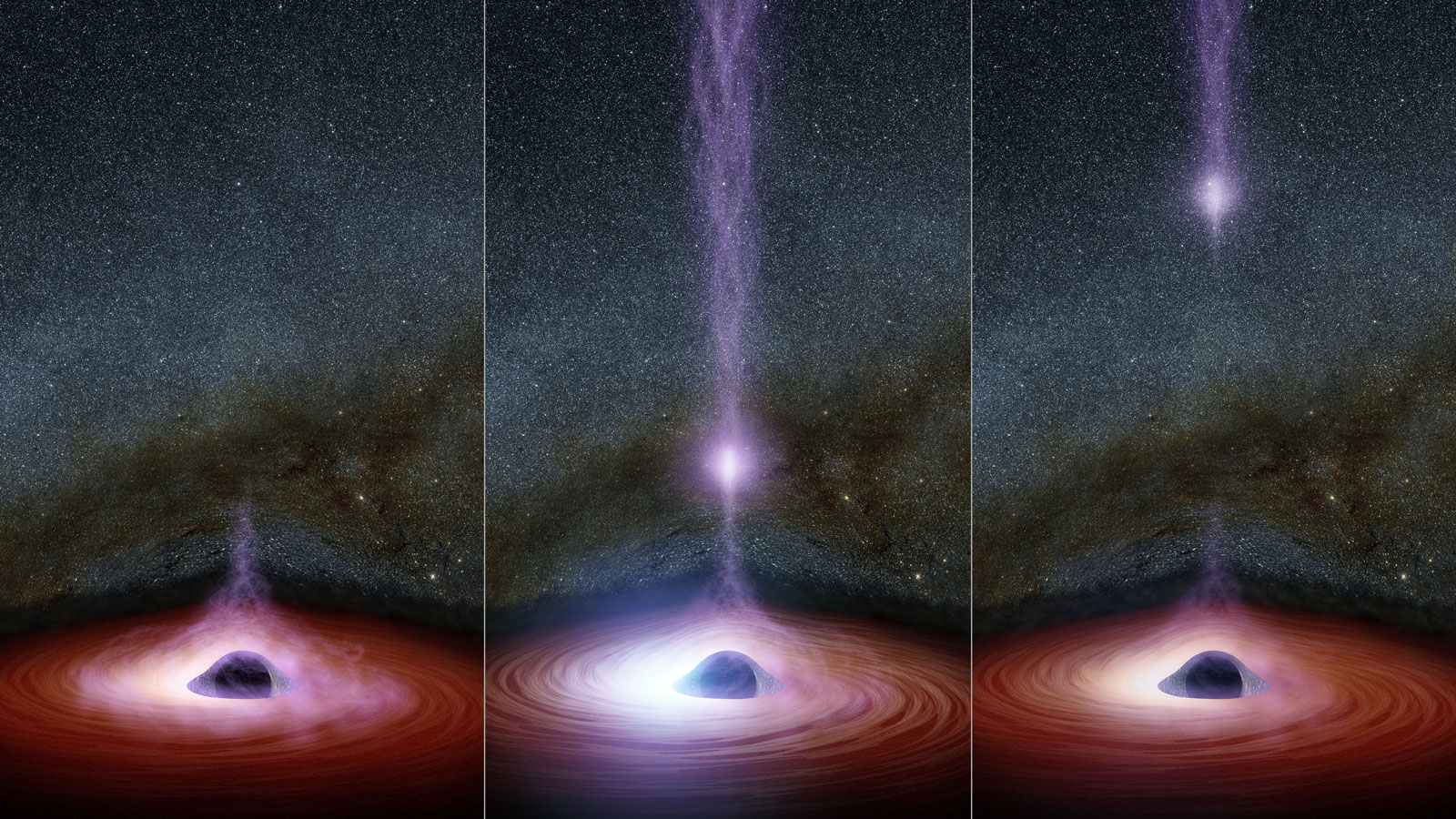 Rekonstrukce udĂˇlosti sÂ odpĂˇlenĂ­ korony v Markarian 335. Kredit: NASA / JPL-Caltech.