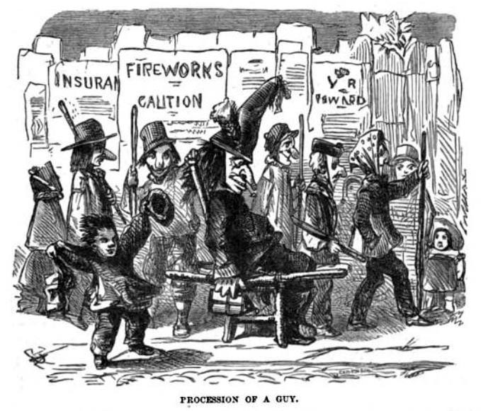 PrĹŻvod â€žvĂˇĹľenĂ©ho revolucionĂˇĹ™eâ€ś Guye Fawkese zÂ roku 1864. Kredit: Robert Chambers / Wikimedia Commons.
