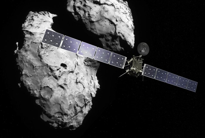 Rosetta a kometa. Kredit: ESA/ATG medialab; ESA/Rosetta/Navcam.