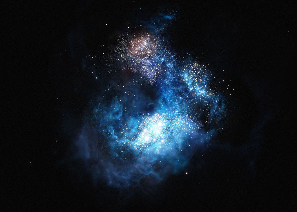 Jak asi vypadĂˇ galaxie CR7? Kredit: ESO / M. Kornmesser.