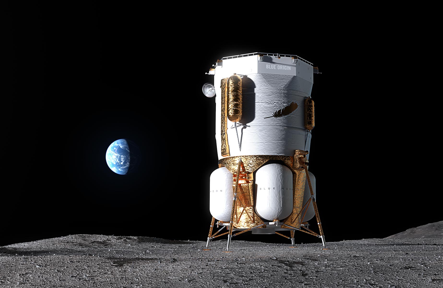 Vizualizace lunárního modulu Blue Moon Mark 1, který by měl letos letět k Měsíci (zdroj Blue Origin)