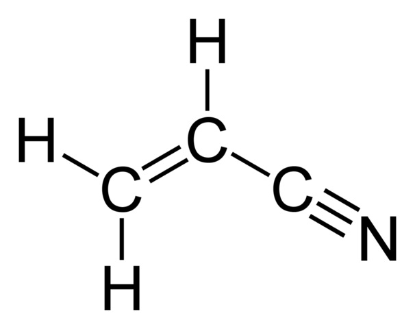 Akrylonitril. Kredit: Ben Mills, Wikimedia Commons.