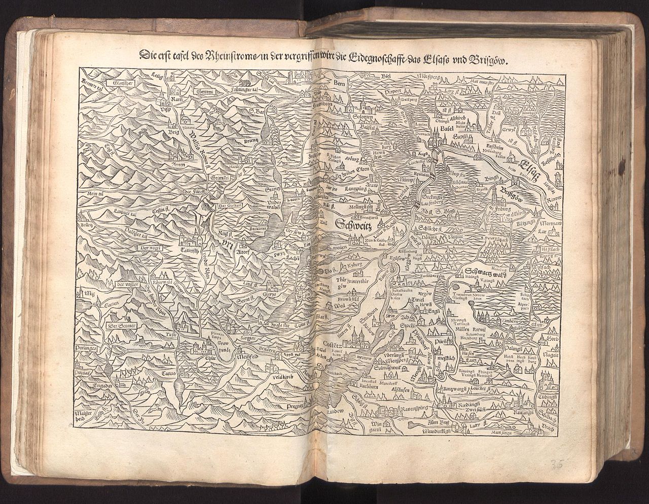 Švýcarsko a přilehlé oblasti v Cosmographii. Wikimedia Commoms.