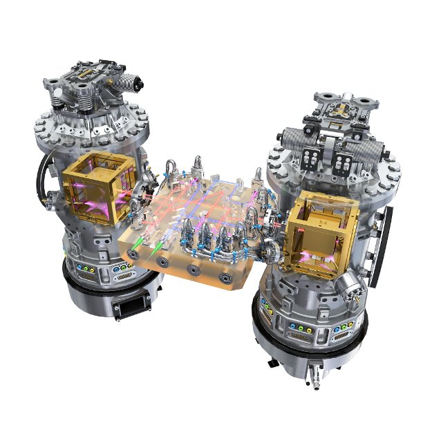 SchĂ©ma uloĹľenĂ­ testovacĂ­ch tÄ›les a mÄ›Ĺ™Ă­cĂ­ch pĹ™Ă­strojĹŻ na sondÄ› LISA Pathfinder (zdroj ESA).