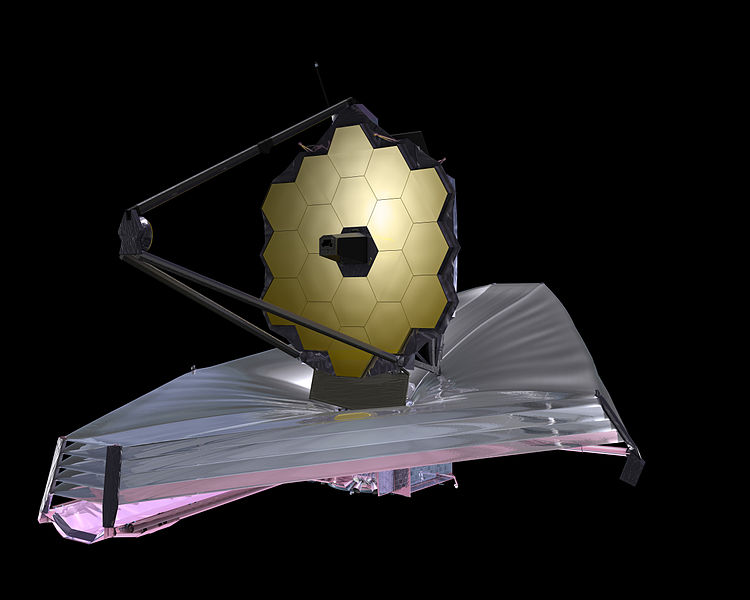 Všemi očekávaný vesmírný teleskop Jamese Webba. Kredit: NASA / Wikimedia Commons.