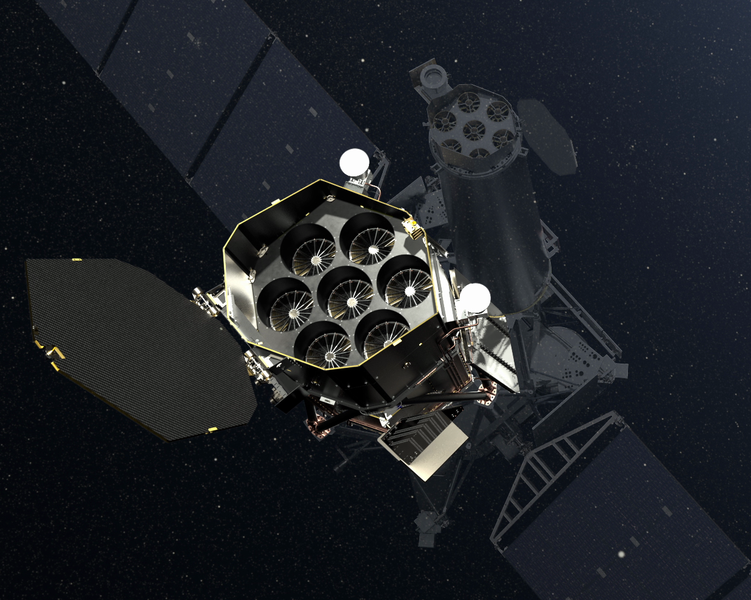 Spektr-RG. V popředí zrcadla teleskopu eROSITA. Kredit: DLR German Aerospace Center.