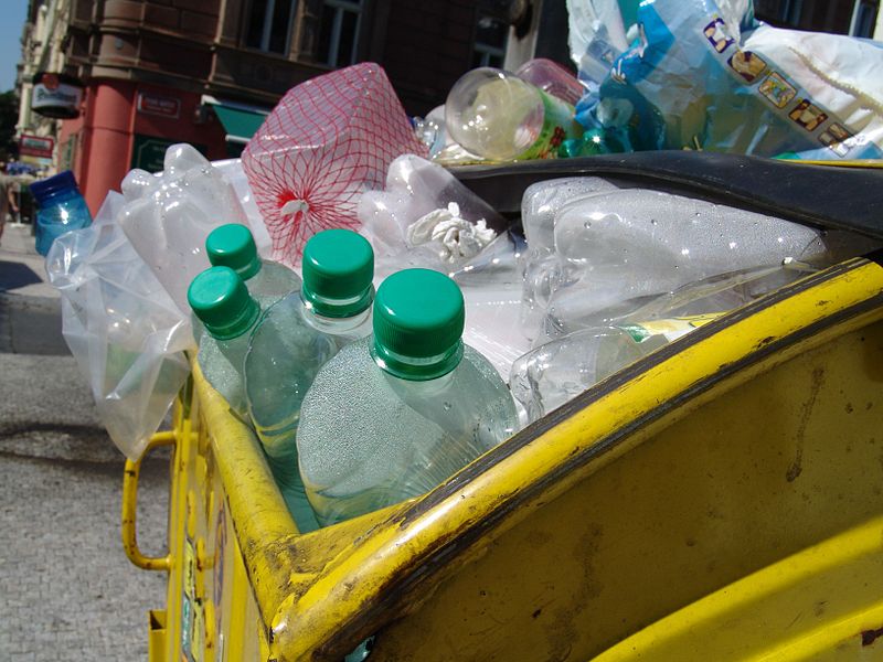 PET je stálicí plastového odpadu. Kredit: Hyena / Wikimedia Commons.