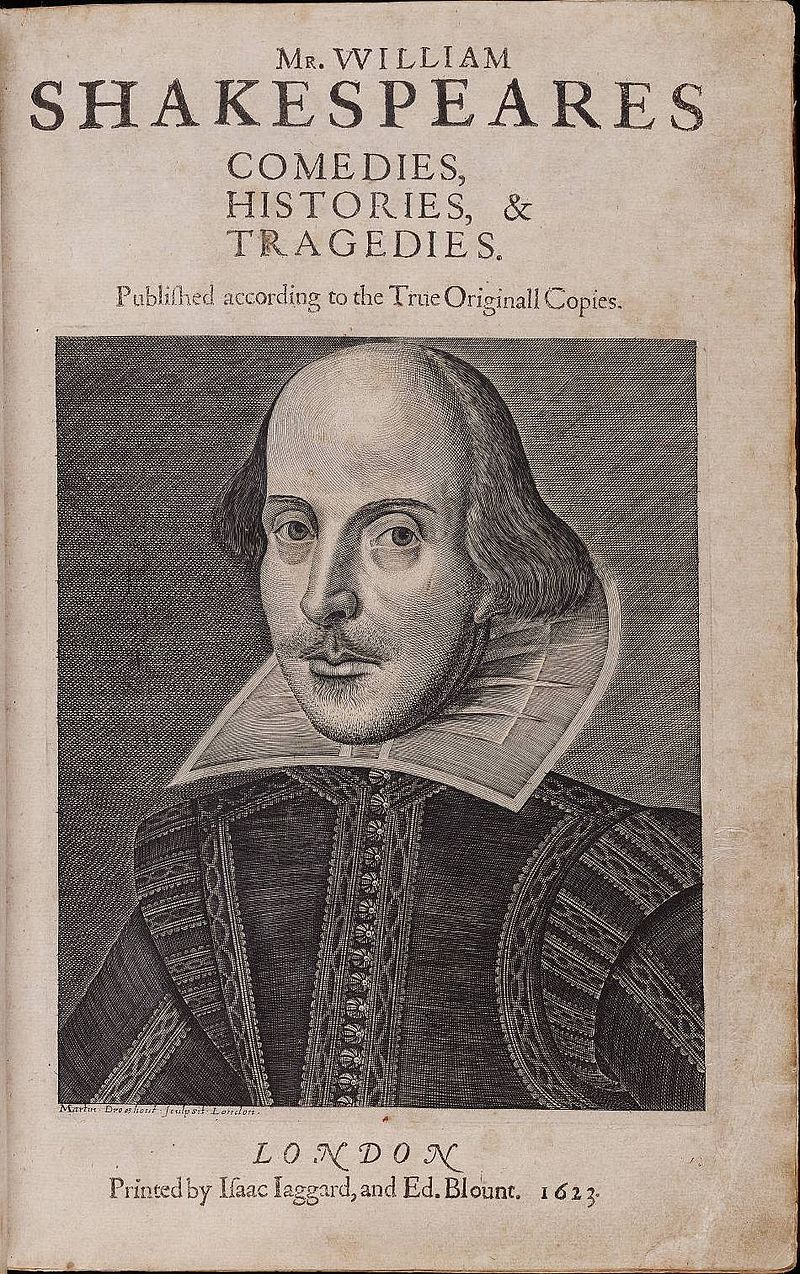 Mědirytina zobrazující Shakespeara od Martina Droeshouta, volné dílo.