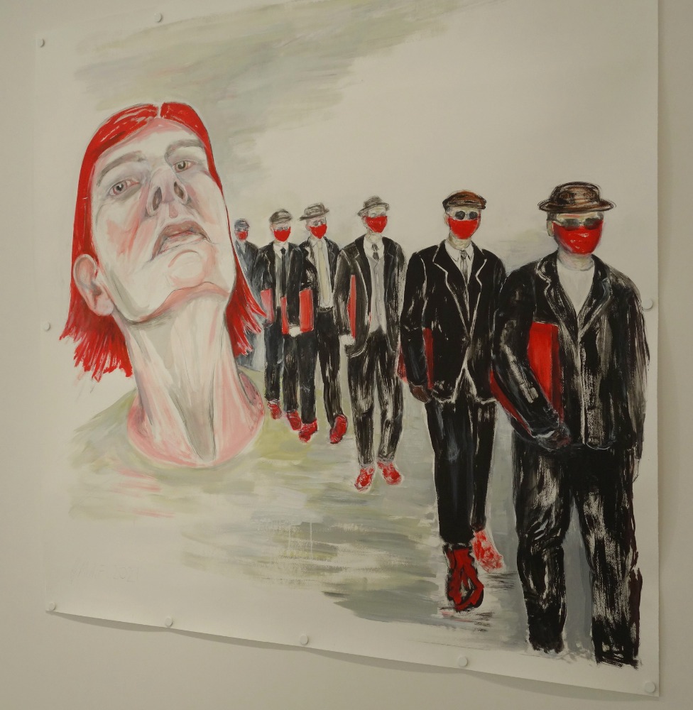 Autoportrét Jane McAdam Freud z výstavy ke změnám komunikace od nástupu Covidu. Foto: A. Uhlíř, 2022.