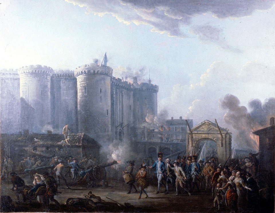 Dobytí Bastily (obraz z roku 1790). Kredit: Jean-Baptiste Lallemand, Wikimedia Commons.