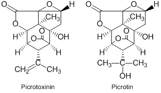 Picrotoxin je kombinacĂ­ z Ĺ™eckĂ˝ch slov â€žpikrosâ€ś (hoĹ™kĂ˝) a â€žtoxikonâ€ś