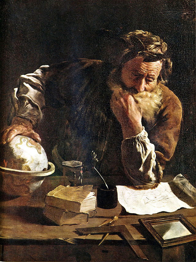 V anglicky mluvĂ­cĂ­ch zemĂ­ch se pro pĂ­ pouĹľĂ­vĂˇ termĂ­n Archimedova konstanta. Ten pouĹľĂ­val k jejĂ­mu odhadu metodu vyÄŤerpĂˇnĂ­. ( Kredit: Domenico-Fetti , 1620 )