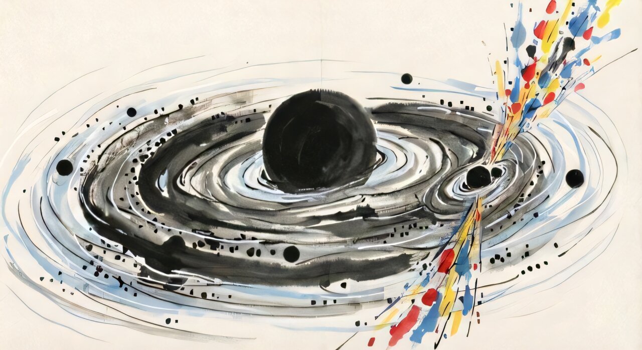 Srážka v akrečním disku. Kredit: Shu-Rui Zhang.