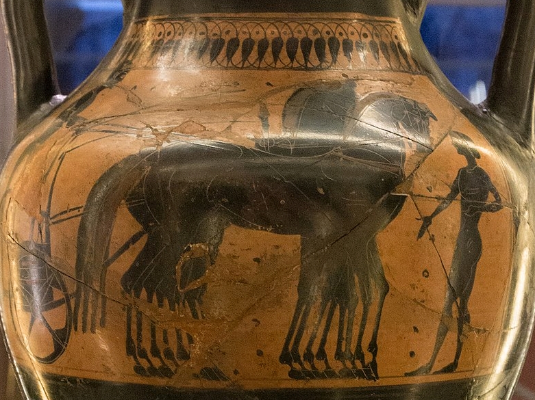 Nesmyslné nápisy na athénské černofigurové amfoře, 520 před n. l. Uměleckoprůmyslové muzeum v Praze, nevystavuje se. Kredit: Zde, Wikimedia Commons. Licence CC 4.0.