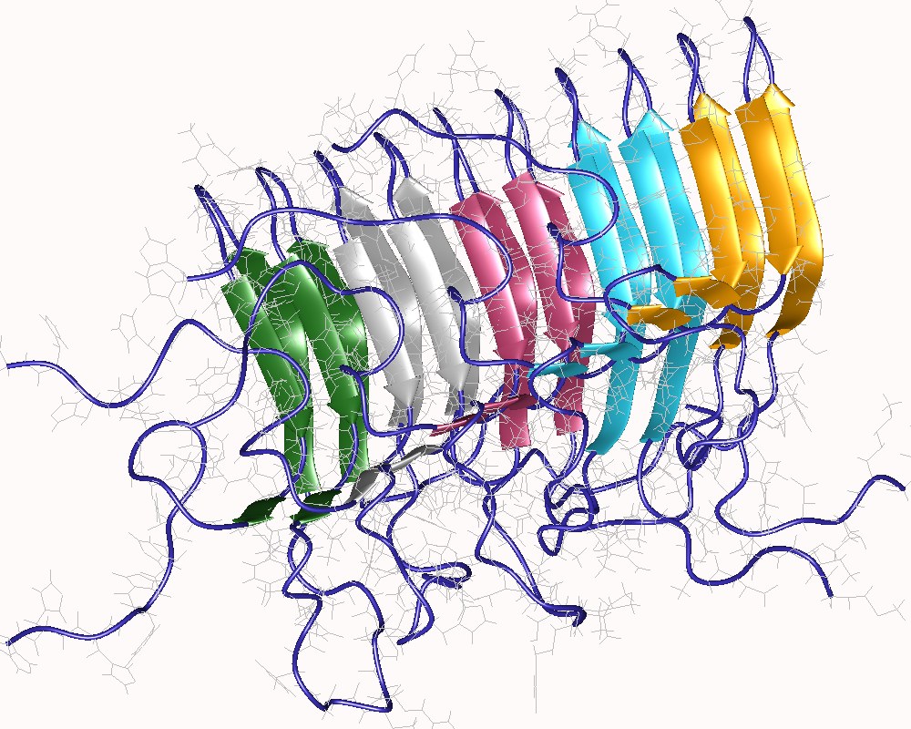 Amyloid prionového pentameru. Kredit: Wasmer, C., et al.: Protein Data Bank, CC BY 4.0