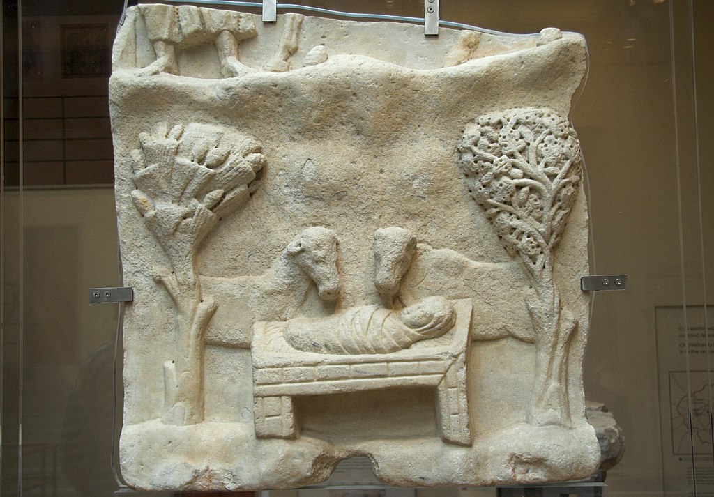 Betlém z Naxu z roku 400. Byzantské muzeum v Athénách. Kredit: Zde, Wikimedia Commons.