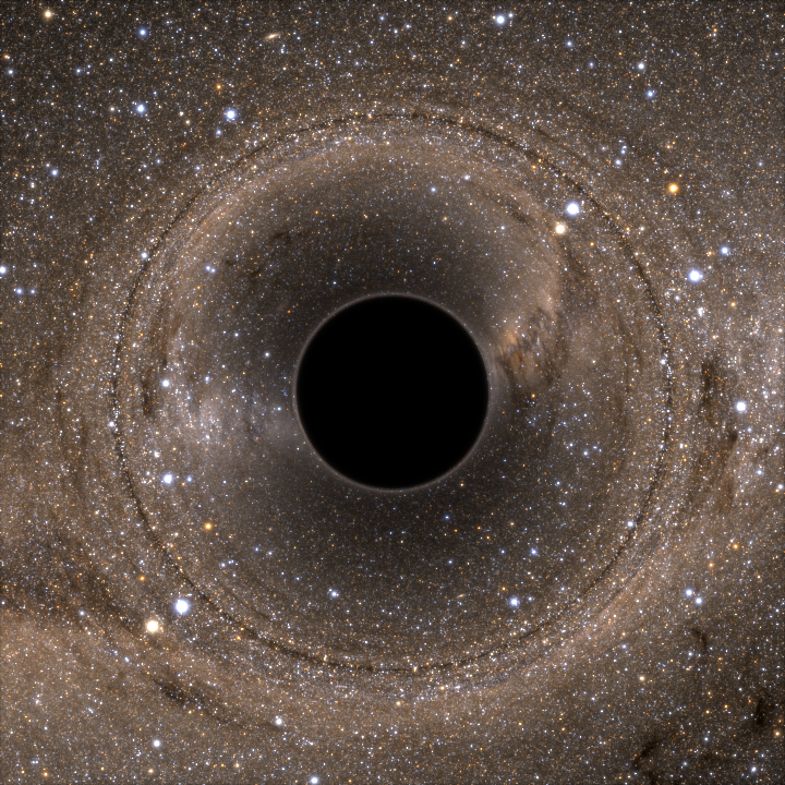 Simulovaný obraz černé díry putující Mléčnou dráhou Kredit: SXS project  American Astronomical Society.