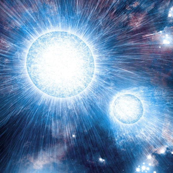 BouĹ™livĂ© hvÄ›zdnĂ© vichry vÂ masivnĂ­ dvojhvÄ›zdÄ›. Kredit: NASA / C. Reed.