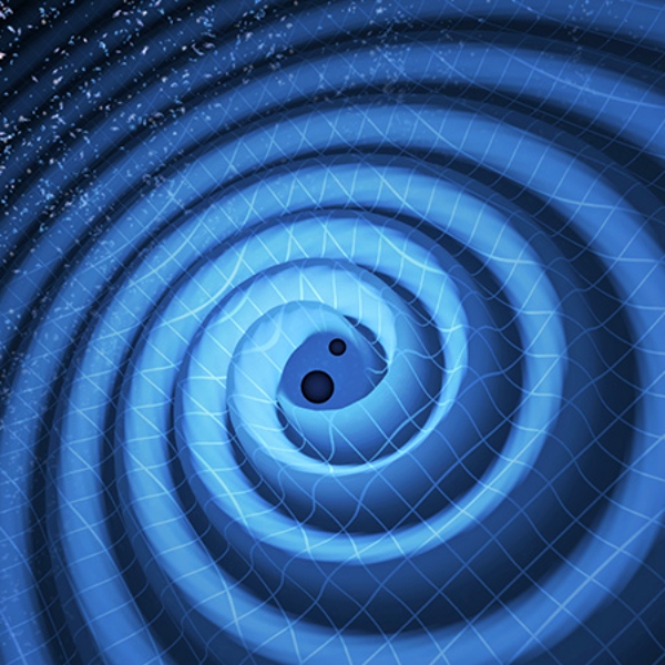 SplĂ˝vĂˇnĂ­ ÄŤernĂ˝ch dÄ›r. Kredit: LIGO / T. Pyle.