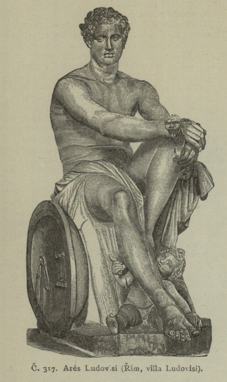 Arés je bohem zuřivé války, krvavých bojů a válečného běsnění. Nezáleží mu na důvodech války, miluje bojovníky, jejich statečnost, ale i jejich umírání. Zdroj: Ottův slovník naučný