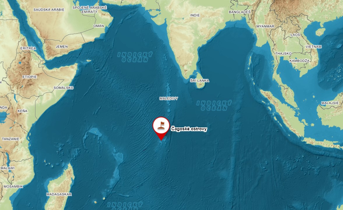 Lokalizace souostroví Čagos Kredit: mapy.cz.
