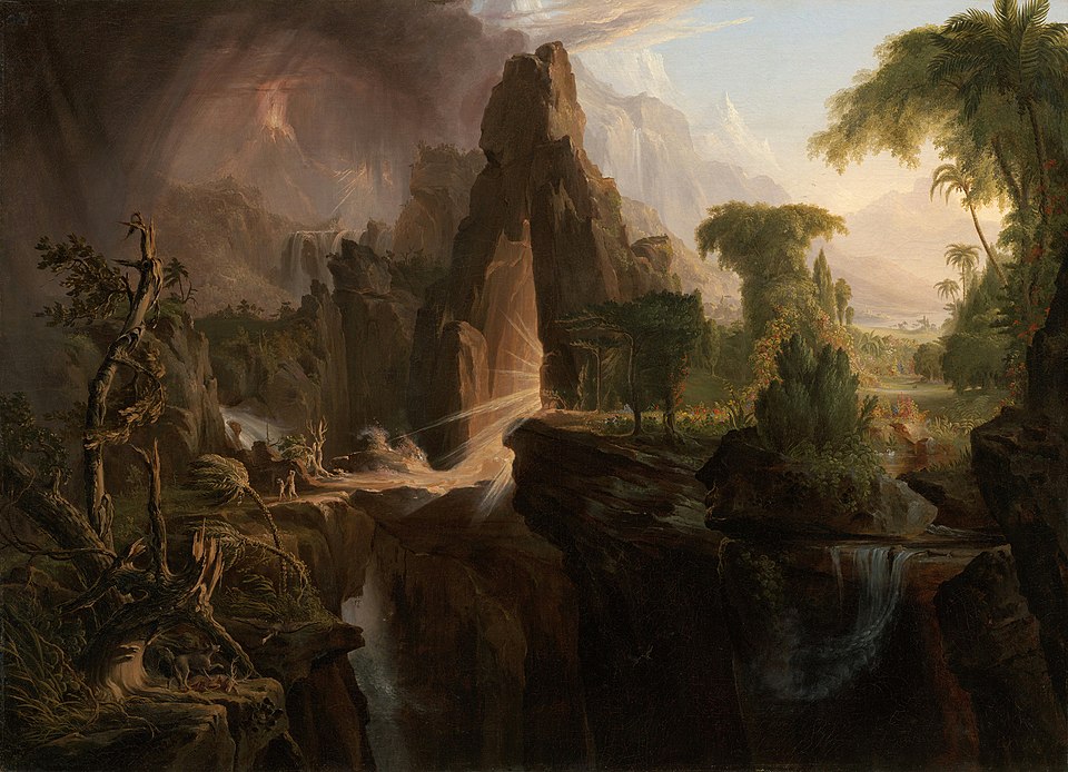 Vyhnání z ráje. Kredit: Thomas Cole (1828), Wikimedia Commons.