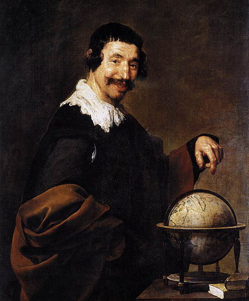 Démokritos jako smějící se geograf. Kredit: Diego Velázquez via Dcoetzee, Wikimedia Commons.