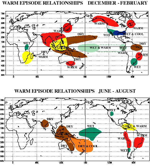 DĹŻsledky El NiĂ±o. Kredit: NOAA / Wikimedia Commons.