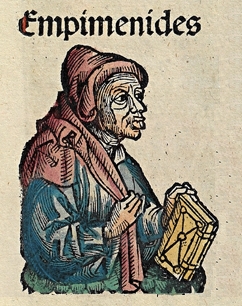 Fiktivní podoba Epimenida. Dřevořez z Norimberské kroniky, 1493. Kredit: Michel Wolgemut, Wilhelm Pleydenwurff, Wikimedia Commons. Public domain.