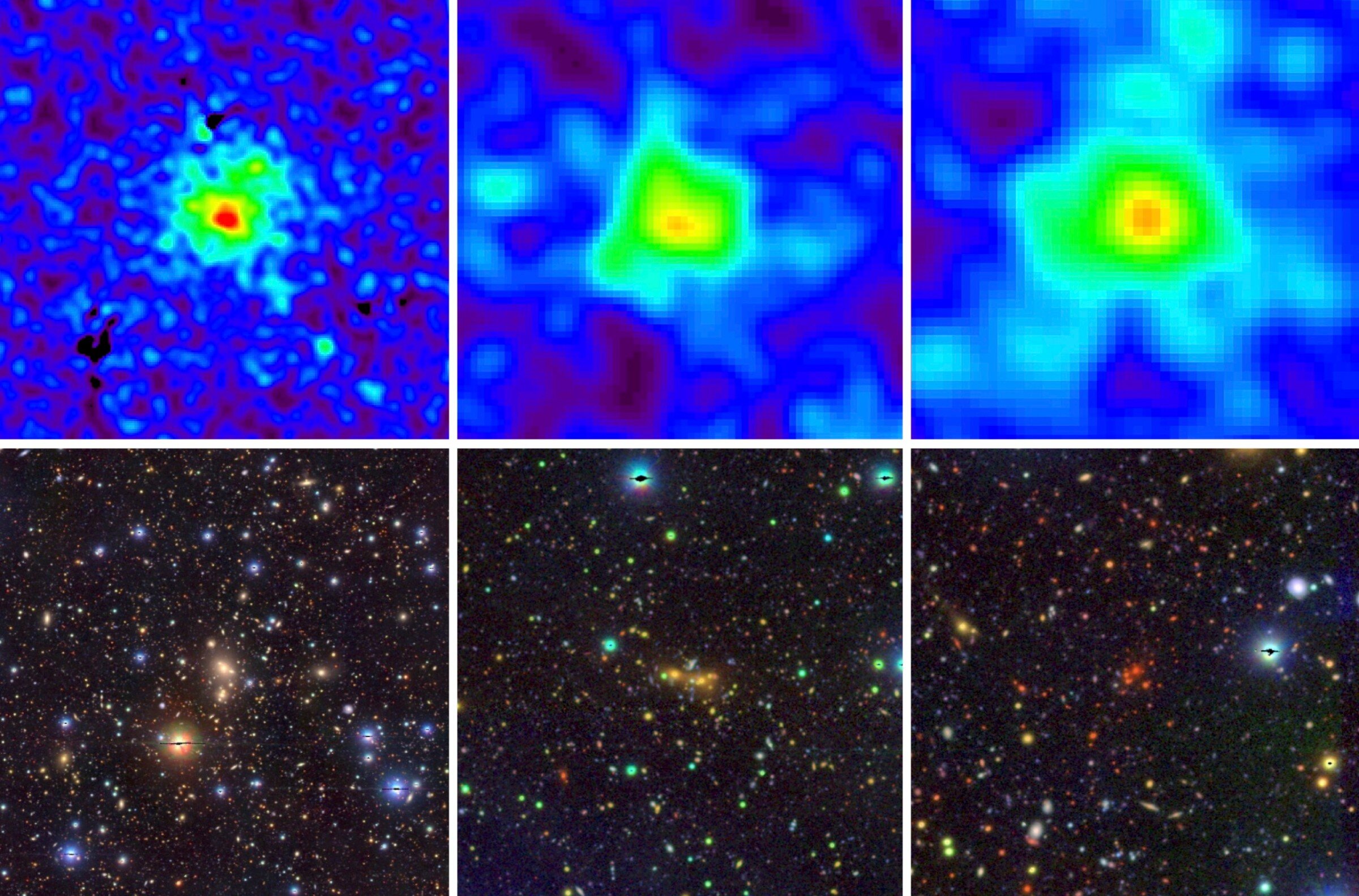 Kupy galaxií z pozorování teleskopu eROSITA. Kredit: eROSITA.