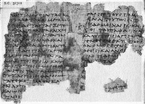 Papyrus Grenfell-Hunt (MS Gr. class. f.48) se dvěma úryvky Ferekýdova spisu. Identifikace je jistá díky tomu, že text s udáním autora parafrázoval koncem 2. století n. l. Kléméns z Alexandrie, Stromata VI,9,4. Kredit: H.S. Schibli, Oxford. Wikimedia 