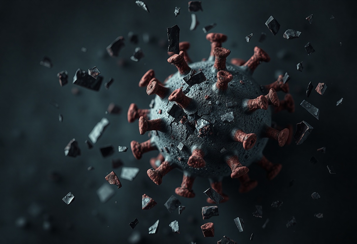 Rozpad viru může mít následky. Kredit: SM & Zoner AI.